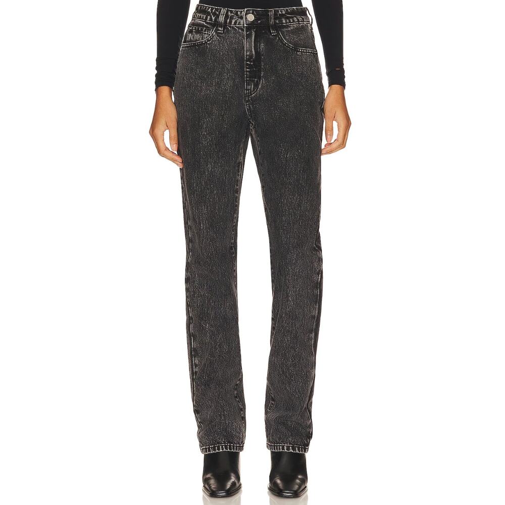 WeWoreWhat Revolve NWT High Rise Relaxed Straight Leg Jeans Black Acid Wash 25